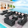 thumbnail image 1 of RADIATA® Extra Large 13 Piece Rattan Outdoor Modular Sectional Lounge Chair with Fire Pit 10 Person Grey Wicker Set with Gas/Propane Fire Pit Table Conversational Patio Seating for Porch Pool, 1 of 9