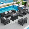 thumbnail image 1 of RADIATA Extra Large 9 Pieces Aluminum Lounge Set Patio Furniture with Propane Gas Fire Pit and Side Table Outdoor Conversation Set Grey Modern Luxury, 1 of 9