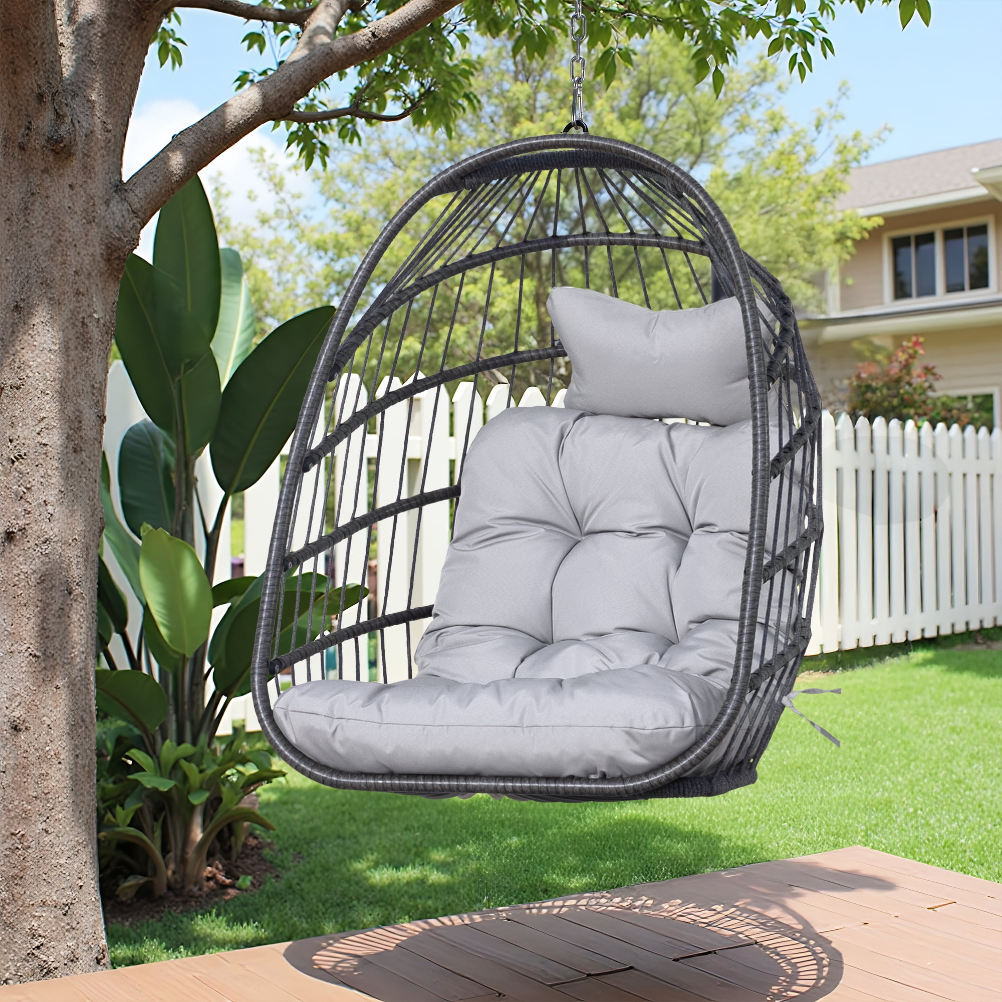 RADIATA Hanging Egg Chair Without Stand, Gray Wicker Swing Egg