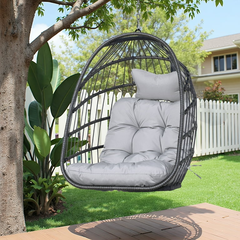 RADIATA Hanging Egg Chair Without Stand, Gray Wicker Swing Egg