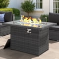 thumbnail image 1 of RADIATA 43" Wicker Propane Fire Pit Table, 60000 BTU Outdoor Rectangle Gas Firepit with Wind Guard, Glass Rocks & Cover, CSA Certified Patio Fire Table for Backyard Deck Garden, Gray, 1 of 7