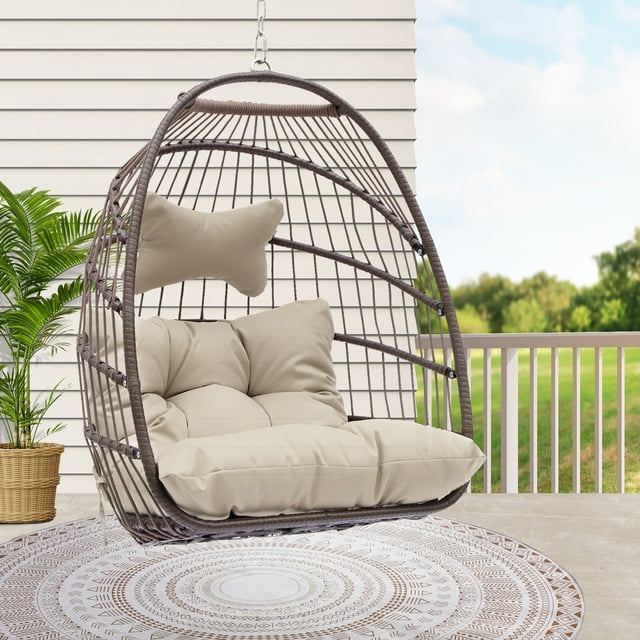 NICESOUL Indoor Outdoor Brown Wicker Hanging Egg Chair Without Stand