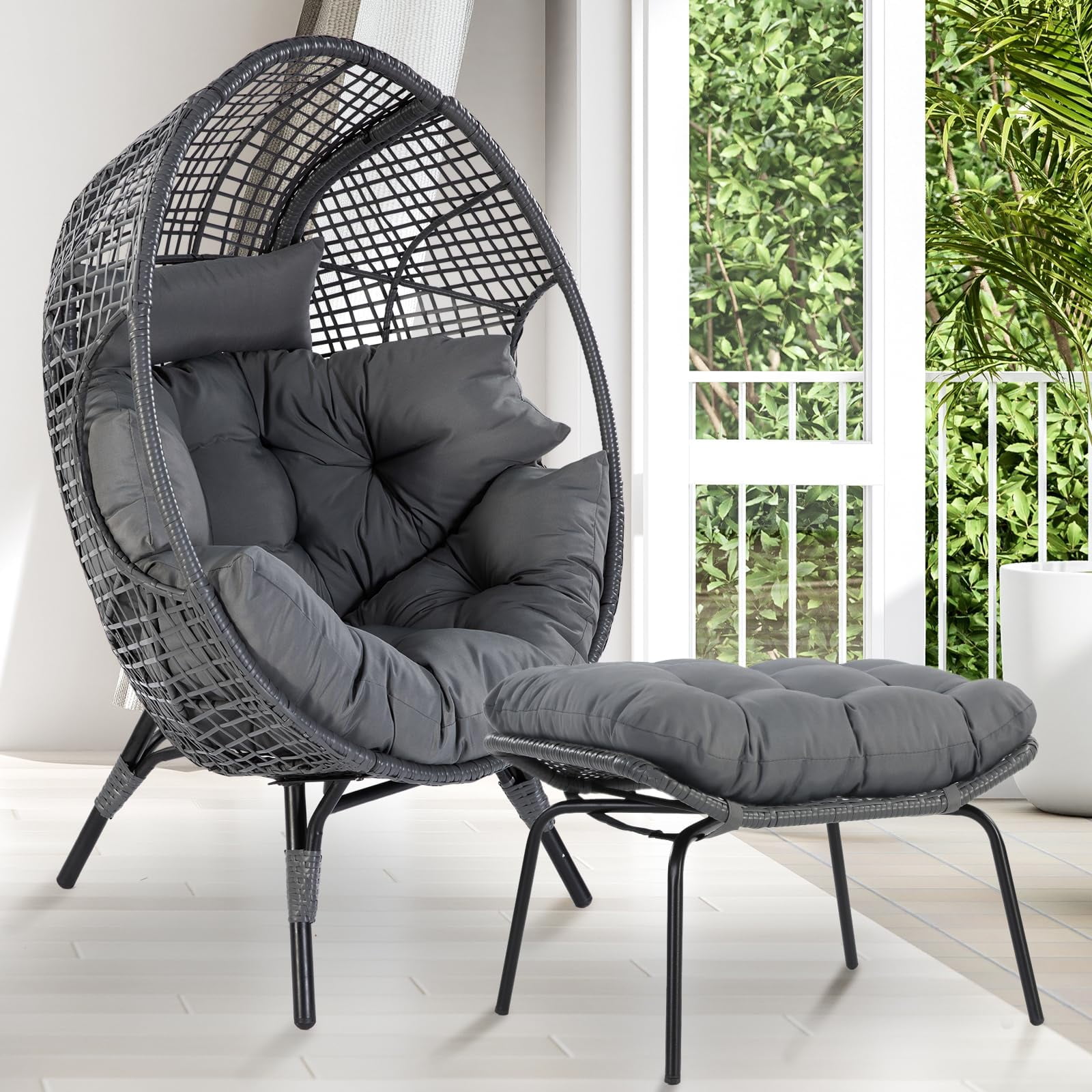 NICESOUL Indoor Outdoor Stationary Wicker Egg Chair Oversized Thicken ...