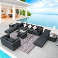 thumbnail image 1 of RADIATA® Large Rattan Patio Furniture Set with Fire Pit Table Plastic Wicker Chaise Lounge Chairs Sets Grey Outdoor Sectional with Firepit 8 Seater Modern Conversation Sets for 8 Person for Pool, 1 of 9
