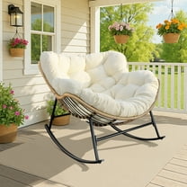 RADIATA Oversized Outdoor Rocking Chair with Cushion, 450 lbs Capacity Oversize Papasan Rocking Chair for Patio, Balcony or Porch, Beige