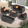 thumbnail image 1 of RADIATA 7-Piece Patio Furniture Set with Fire Pit Table – Modern Luxury 29.3'' High Back Patio Furniture Sectional, Outdoor Sectional with Fire Pit for Backyard Conversation & Lounge Black, 1 of 10