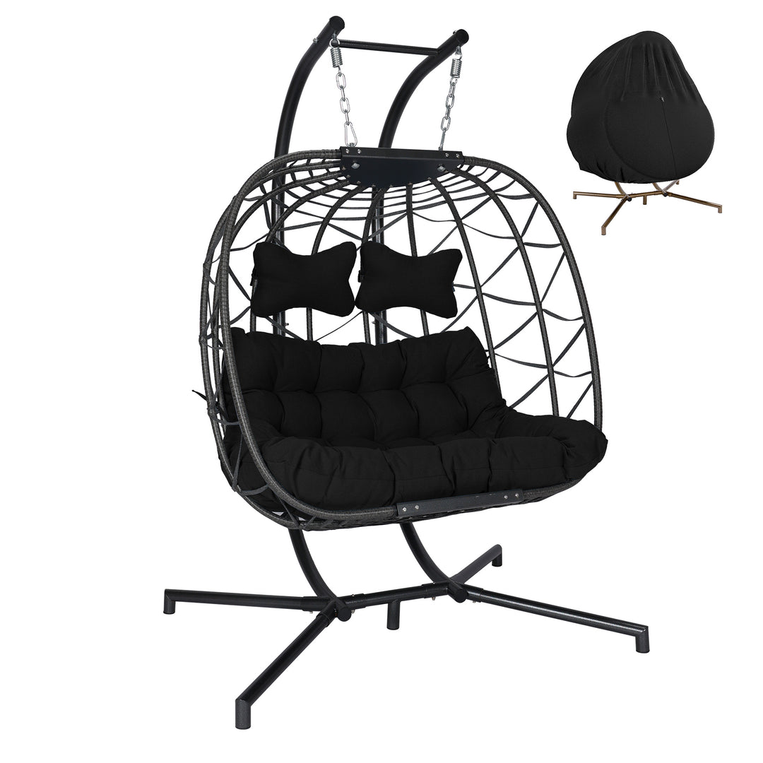 NICESOUL Outdoor 2 Person Swing Egg Chair Double Wicker Hanging Egg