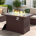 thumbnail image 1 of RADIATA 43" Wicker Propane Fire Pit Table, 60000 BTU Outdoor Rectangle Gas Firepit with Wind Guard, Glass Rocks & Cover, CSA Certified Patio Fire Table for Backyard Deck Garden, Brown, 1 of 7