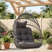 RADIATA Patio Hanging Egg Chair Without Stand, 5 Cushion 3-Second Folding Wicker Outdoor Swing Chair No Stand Tree or Ceiling Hanging for Garden, Porch, Balcony, 350 lb, Dark Gray
