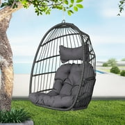 NICESOUL Outdoor Foldable Wicker Swing Egg Chair Without Stand Dark Gray Hanging 265lbs Max. Weight