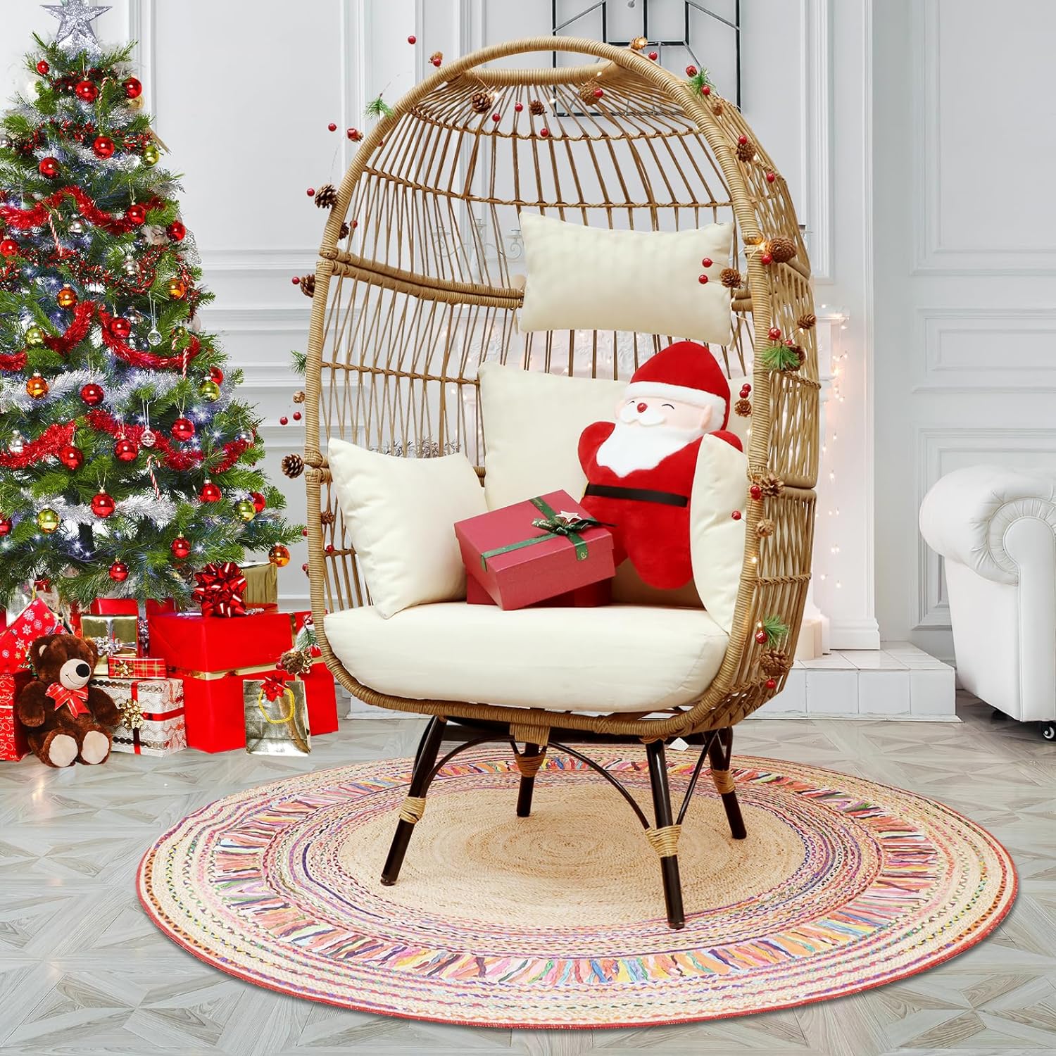 Barton Egg Chair Outdoor Indoor Wicker Oversized Lounger with Stand and