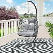 NICESOUL Outdoor Indoor Light Gray Swing Egg Chair with Stand Wicker Hanging Egg Chair 350lbs Max