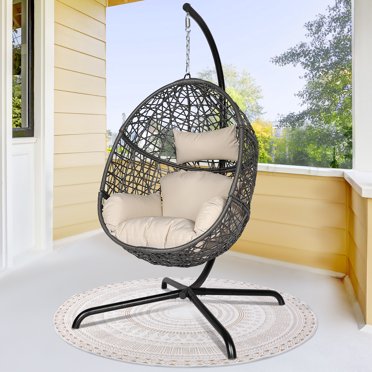 Barton Rattan Porch Swing Chair, Weatherproof Outdoor Hanging Egg Style ...