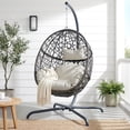 thumbnail image 1 of RADIATA Hanging Egg Chair with Stand, Outdoor Indoor Wicker Swing Chair, 450Lbs Nest Chair with Cushions, All-Weather Patio Hammock Seat for Porch Balcony Garden, Beige, 1 of 10