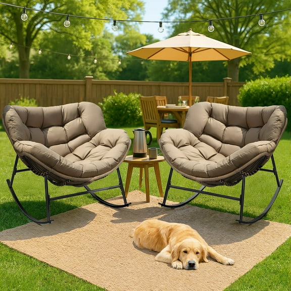 RADIATA Outdoor Indoor Papasan Rocking Chair 2PCS Oversized Wicker Royal Rocking Chair, Brown