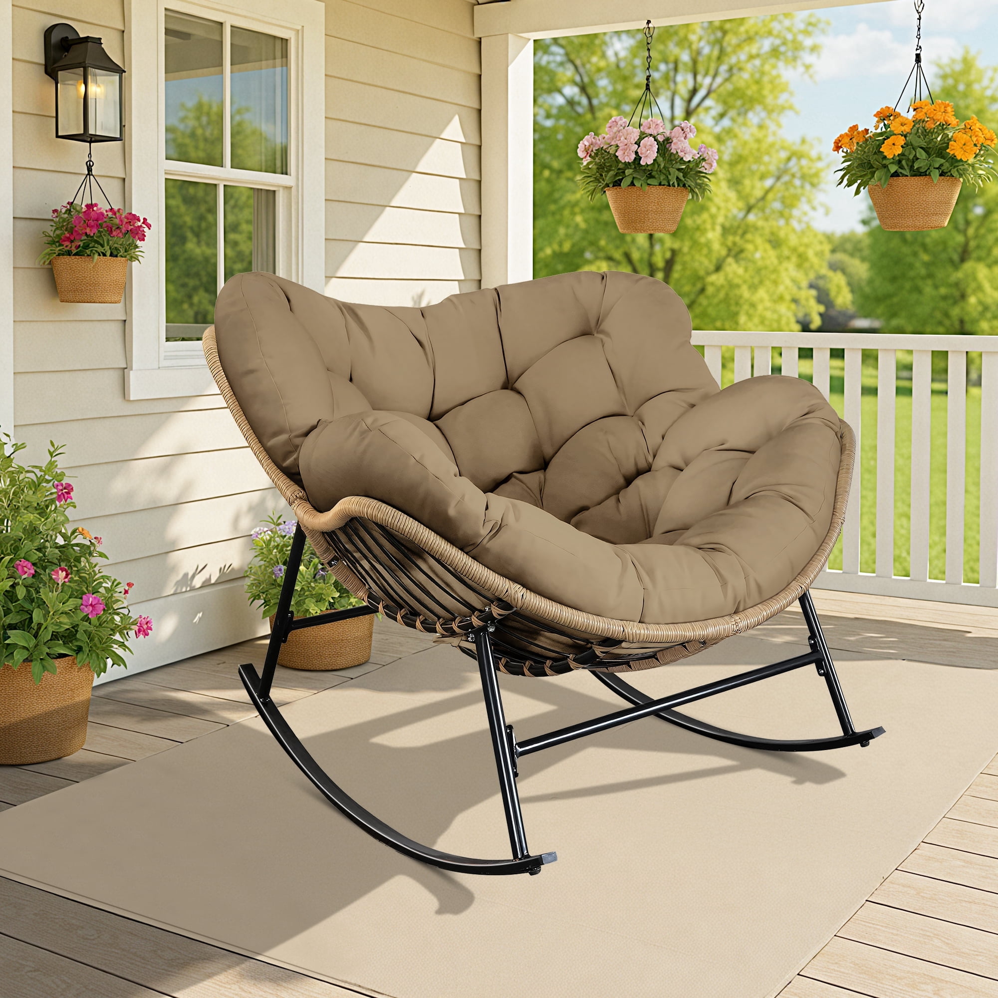 RADIATA Oversized Outdoor Papasan Rocking Chair, Heavy Duty Wicker ...