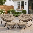 thumbnail image 1 of RADIATA Oversized Outdoor Papasan Rocking Chair with Ottoman Set of 2, Indoor Outdoor Heavy Duty Wicker Patio Egg Rocking Chair with 5.1 Cushion, 450lbs Capacity, Brown, 1 of 4