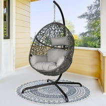 NICESOUL Outdoor Light Gray Oversized Wicker Swing Egg Chair with Stand Patio Nest Egg Basket Chair