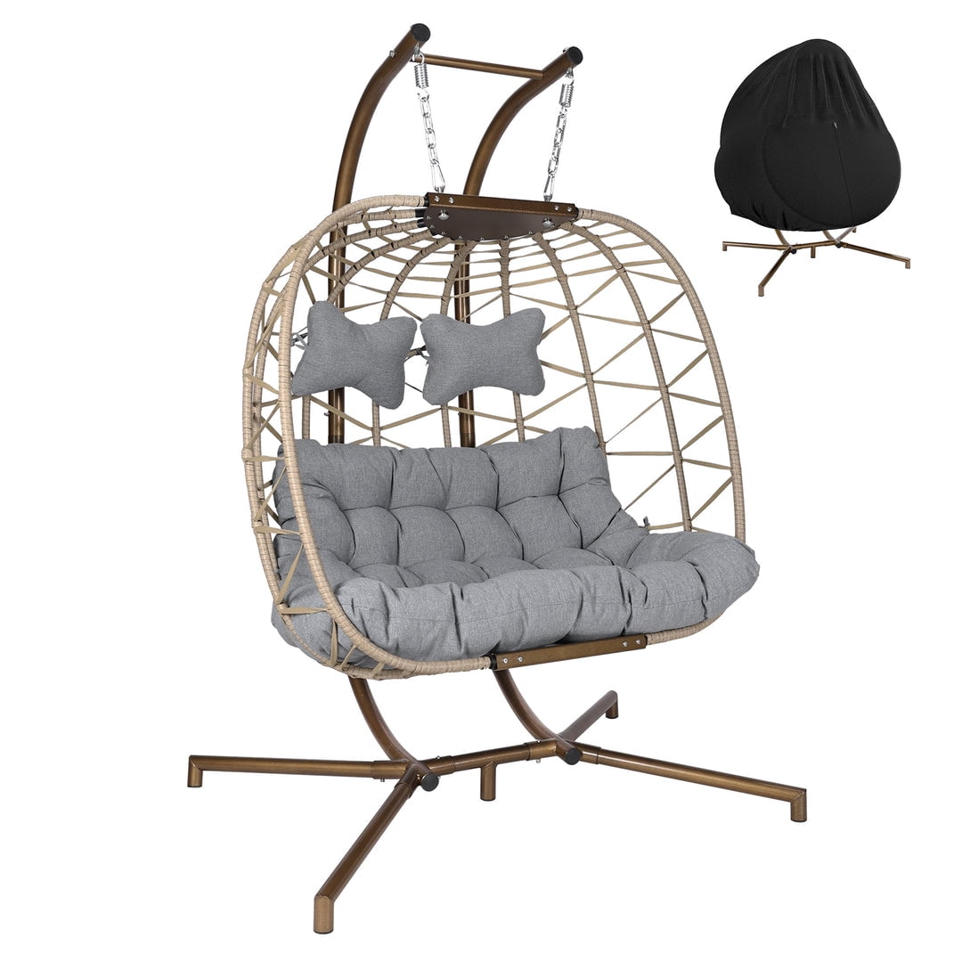 NICESOUL Outdoor Oversized 2 Person Wicker Swing Egg Chair Double