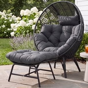 RADIATA Oversized Patio Egg Chair with Footrest, Dark Gray Rattan Outdoor Lounge Chair with Cushion