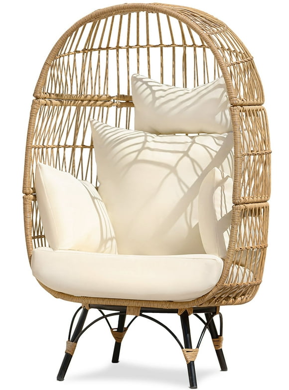 NICESOUL Outdoor Patio Lounge Chair Boho Stationary Wicker Yellow Egg Chair for Indoor Living Room 440lb