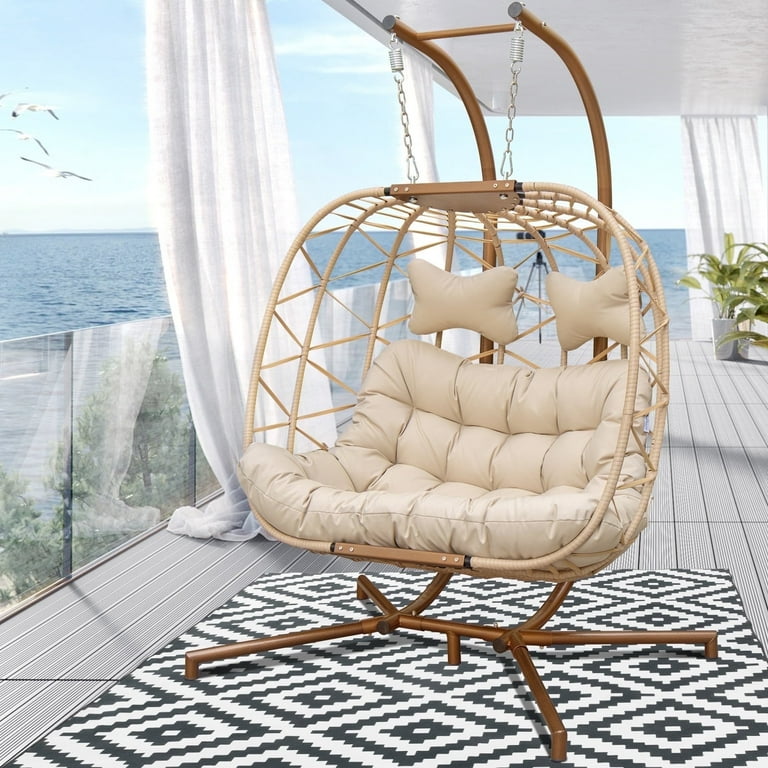 NICESOUL Indoor Patio Rattan Double Swing Egg Chair with Stand for Bedroom 510 lbs Max Walmart