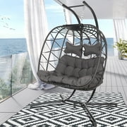NICESOUL Outdoor Rattan Double Hanging Swing Egg Chair with Stand Grey Color 510 lbs Max. (Gray)