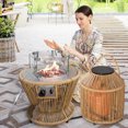 thumbnail image 1 of NICESOUL Outdoor Yellow Wicker Propane Fire Pit Table 37,000 BTU with Solar LED Lamp Cover of Tank, 1 of 8