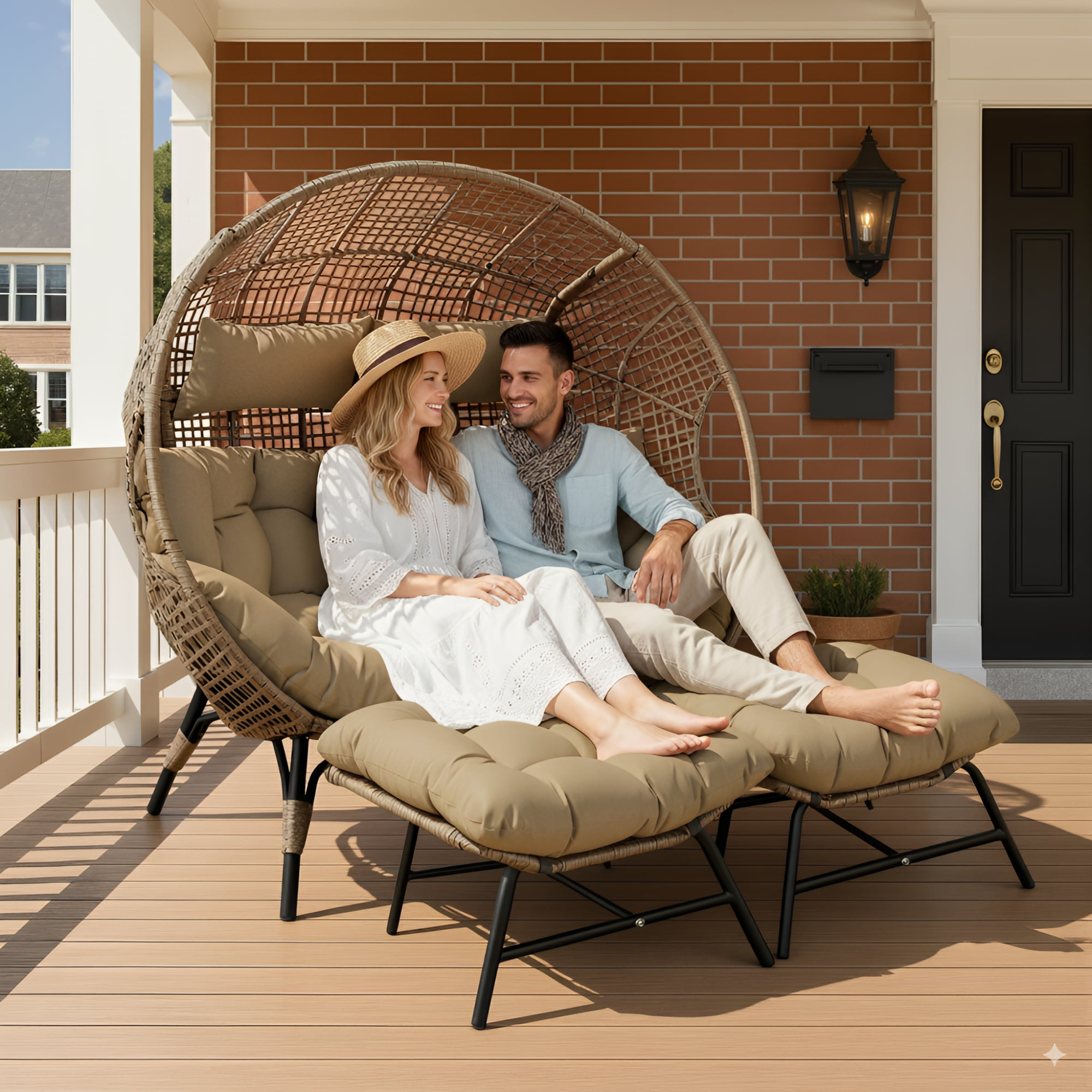 Walsunny Egg Chair Outdoor Patio Chair Oversized Lounger Chair with Cushion Egg Basket Chair for Indoor Outside Balcony Backyard Beige