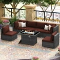 thumbnail image 1 of RADIATA 7-Piece Patio Furniture Set with Fire Pit Table, Outdoor Sectional with Fire Pit Table, Patio Couch Set with Fire Pit Table, Patio Furniture Set Outdoor Sectionals,Gray/Red, 1 of 9