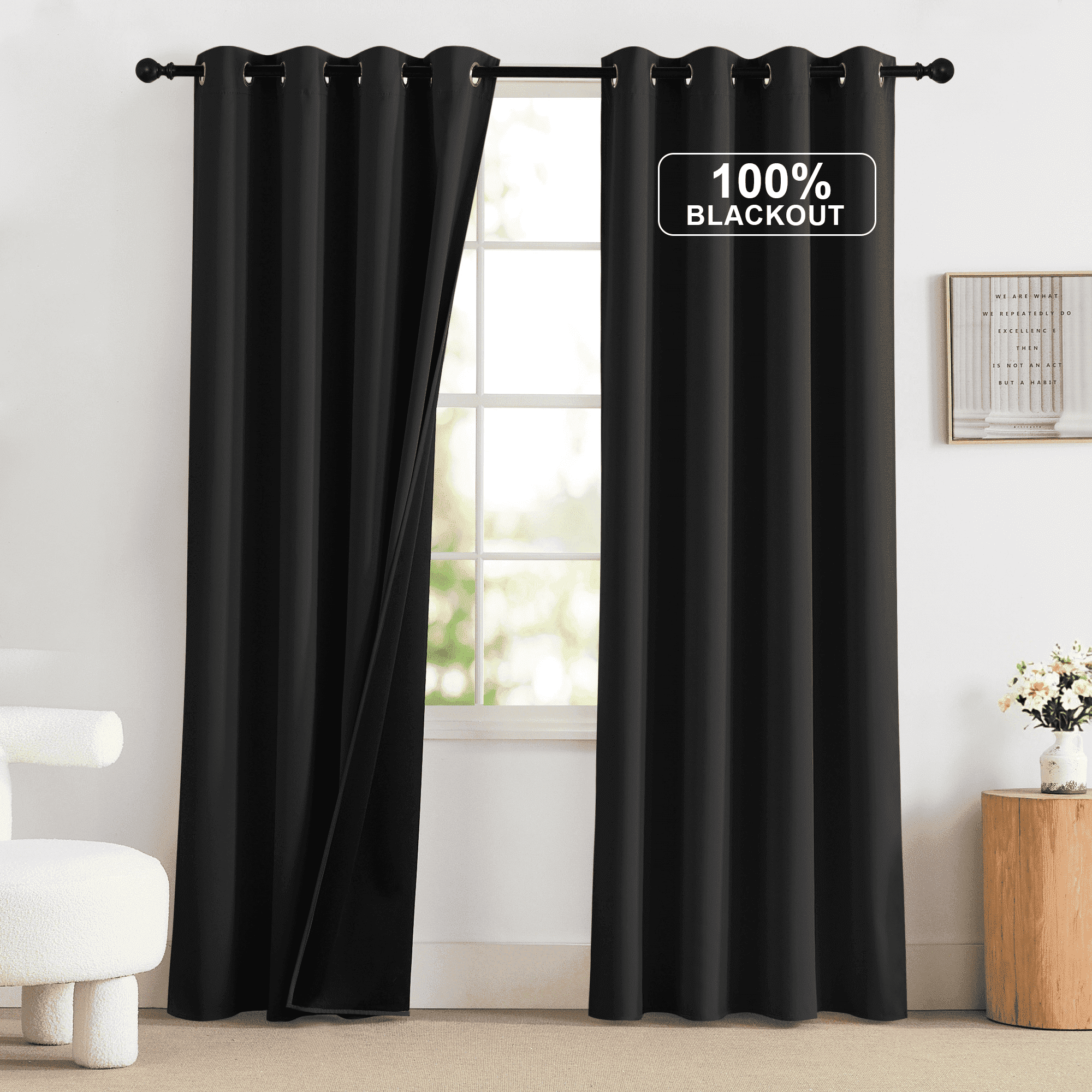 Protection Curtain NICETOWN Black Blackout Curtain for Living Room, Full Blackout Curtains ...