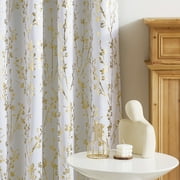 NICETOWN 100% Blackout Curtains 84 Inch Length Gold White Foil Branch Grommet Full Room Darkening Curtains, Thermal Panels Curtains for Bedroom & Living Room, 2 Panels