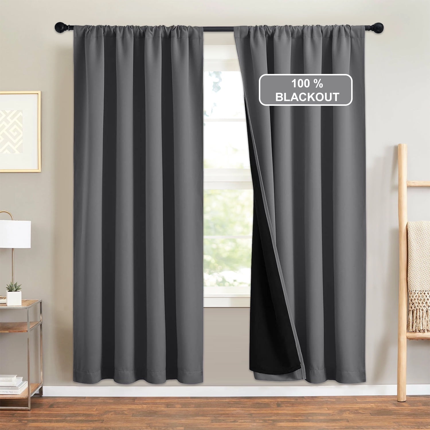 NICETOWN 100% Blackout Curtains for Bedroom with Black Liner, 2 Layers ...