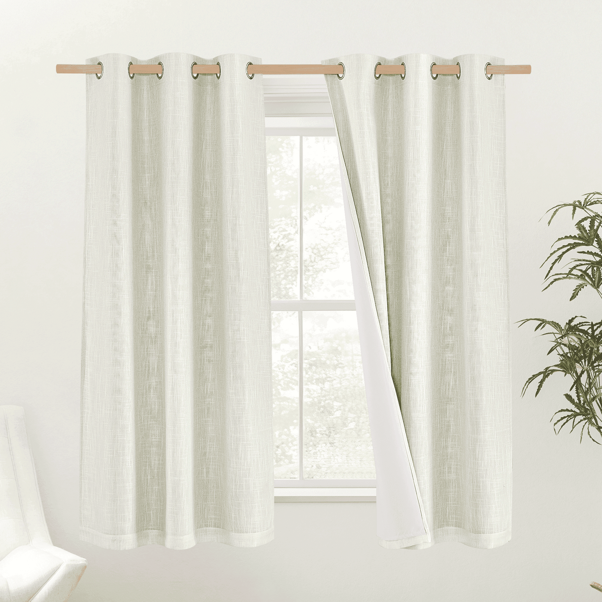 NICETOWN 100% Blackout Curtains for Bedroom, Linen Texture Privacy Energy Saving Curtains Grommet Noise Reducing Drapes with Thermal Insulated White Liner, Beige, 52"x63", 2 Panels