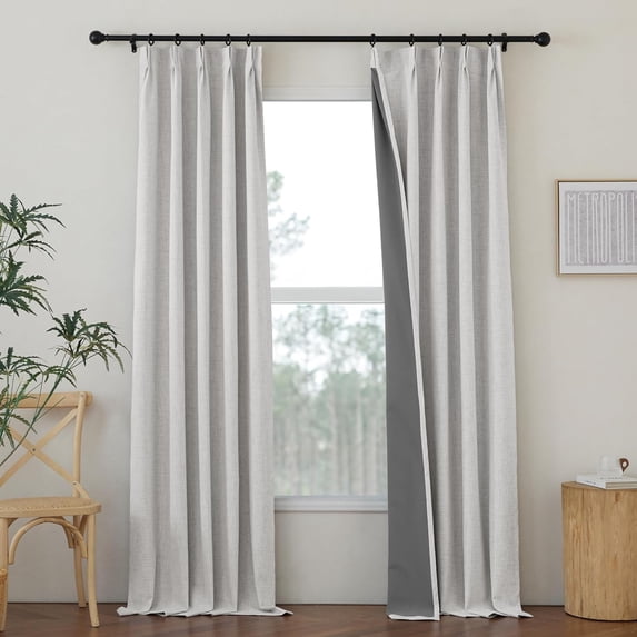 NICETOWN 100% Blackout Curtains for Bedroom, Pinch Pleated Linen Blend Washable Drapes Sound Reducing Thermal Curtains for Living Room, W34 x L96, Angora, 2 Panels