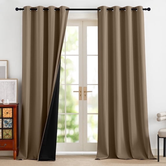 NICETOWN 100% Blackout Curtains 96 Inches Long , Full Light Blocking Window Treatment with Grommet, Thermal Insulate Curtains for Bedroom Nusery, Cappuccino, 52"x96", 2 Panels