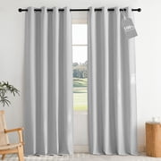 NICETOWN 100% Blackout Linen Curtains for Living Room Noise Reducing Faux Linen Look Grommet Thermal Insulated Drapes for Bedroom, Greyish White, W52 x L96, 2 P