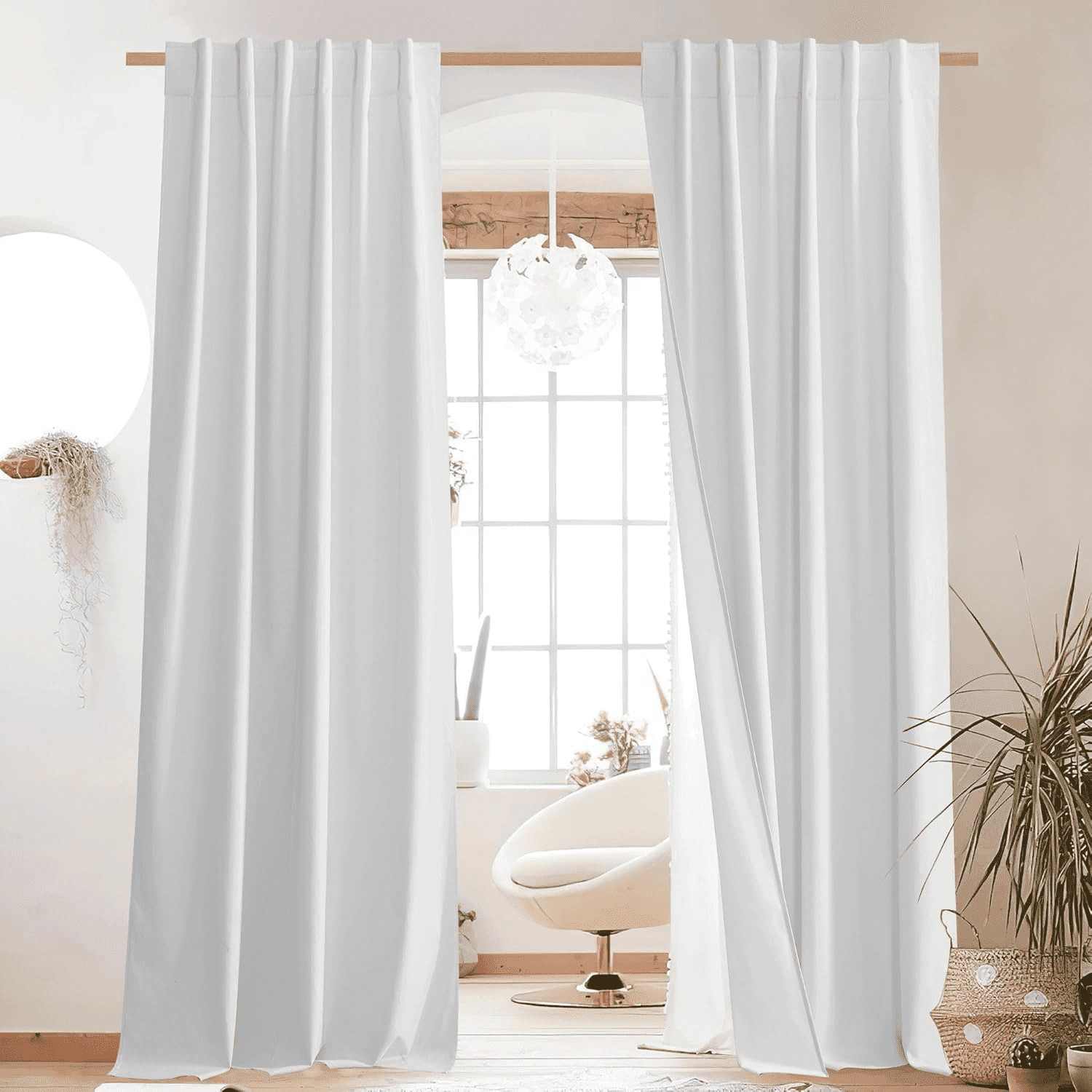 NICETOWN 100% Blackout Curtains Thermal Insulated Noise Reducing for Bedroom Windows, W52 x L84, Set of 2, White