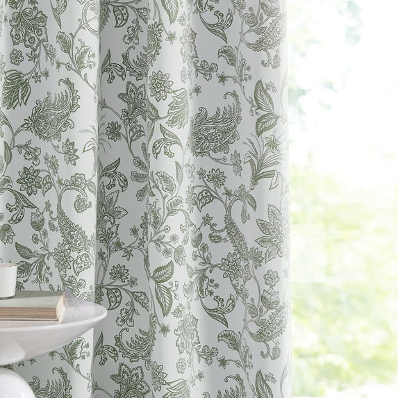 NICETOWN 100% Blackout Curtains Vintage Flowers Room Darkening Privacy Grommet Window Treatment for Living Room, 1 Pair, Green, W52 x L84
