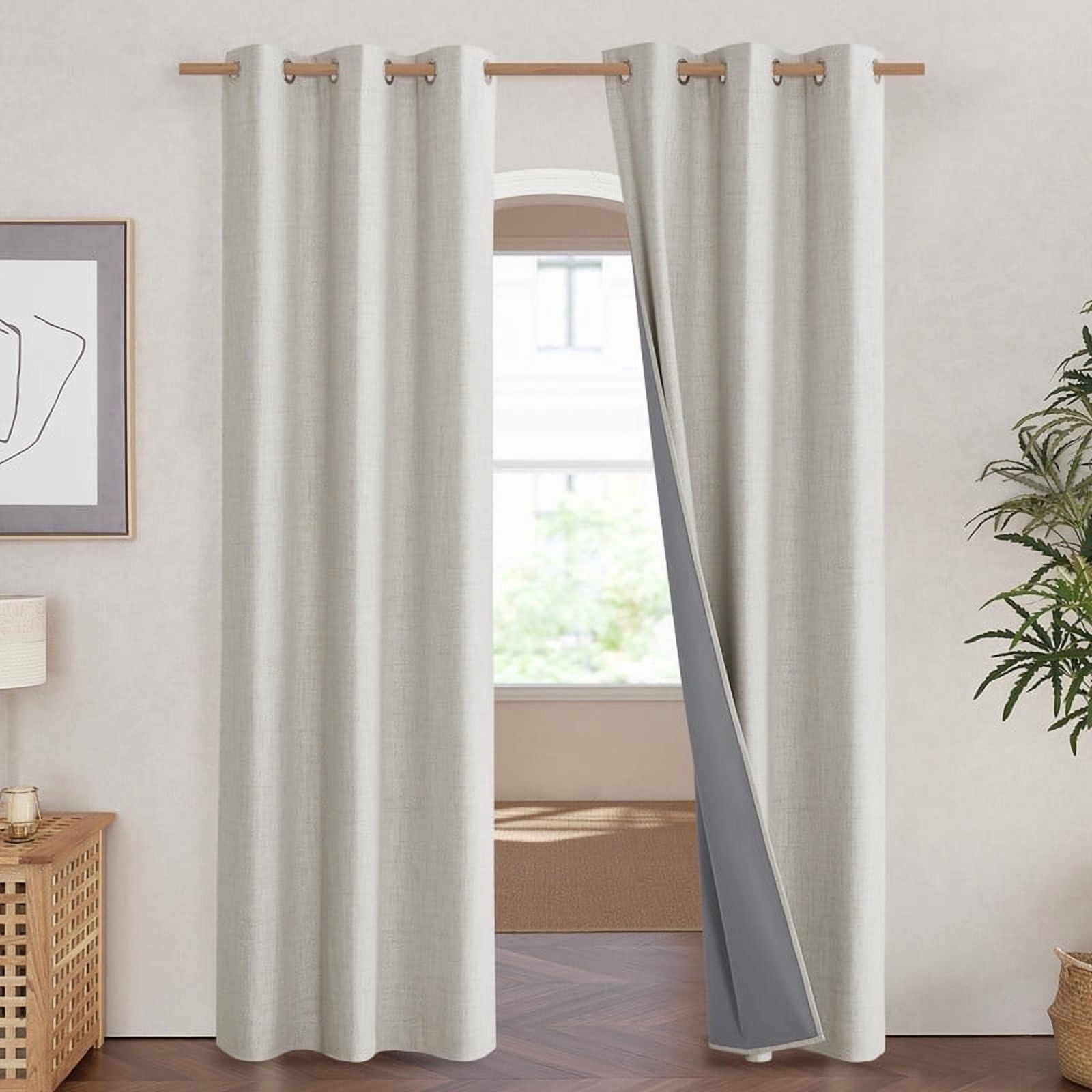 NICETOWN 100% Blackout Curtains for Bedroom Grommet Energy Saving Noise Reducing Solid Linen Drapes, W42 x L90, Angora, 2 Panels
