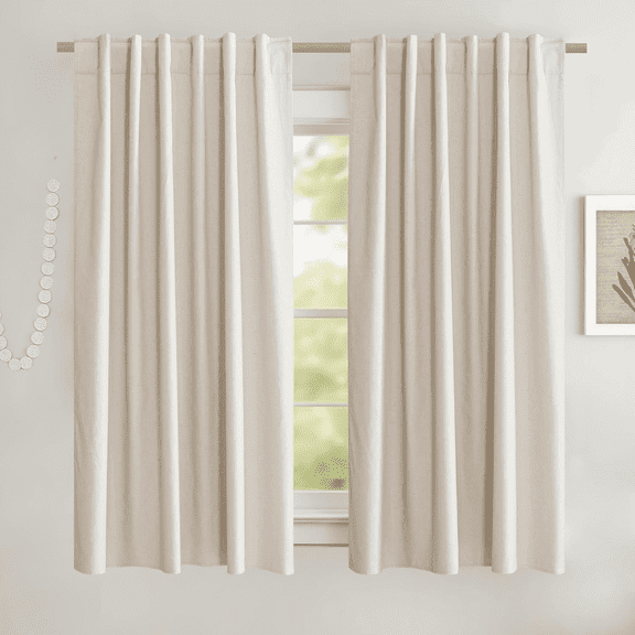 NICETOWN 100% Blackout Curtains for Bedroom Noise Reducing Thermal Insulated Farmhouse Window Treatment, Beige, W52 x L63, Set of 2