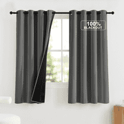 NICETOWN 100% Blackout Curtains for Living Room 2 Panels Full Blackout Window Drapes Thermal Insulate Grommet Curtains for Bedroom, Grey, 52"x63"