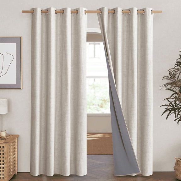 NICETOWN 100% Blackout Curtains for Living Room Linen Grommet Modern Noise Reducing Solid Window Treatment, W52 x L90, Brich, 2 Panels