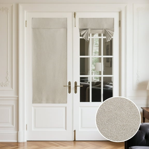 NICETOWN 100% Blackout Door Curtains, Linen Blended French Door Blinds Privacy Thermal Insulated Tricia Door Window Curtains for Patio Front Door Kitchen, Natural, 26"x69", 1 Panel