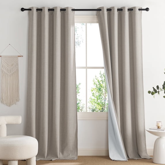 NICETOWN 100% Blackout Curtains Faux Linen Double Layers Grommet Thermal Insulated Noise Reducing Pleated Window Treatment, W52 x L108, Set of 2, Angora