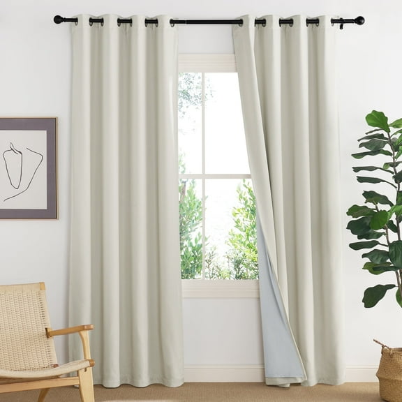 NICETOWN 100% Blackout Faux Linen Curtains Grommet 2 Layers Heat Blocking Noise Reducing Thermal Drapes, W52 x L90, Set of 2, Ivory