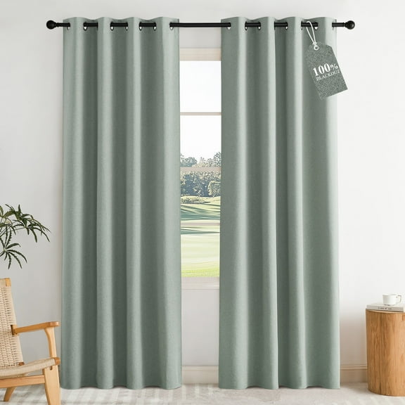 NICETOWN 100% Blackout Faux Linen Textured Draperies for Living Room, Privacy Protection & Noise Reducing Insulated Window Treatment Curtains, Sage Green, 2 Pieces, W52 x L84