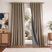 NICETOWN 100% Blackout Linen Curtains   Burlap, 52" W x 95" L, 2 Panels