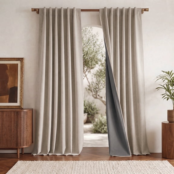 NICETOWN 100% Blackout Linen Curtains, Natural, 52" W x 84" L, 2‑Panel Set