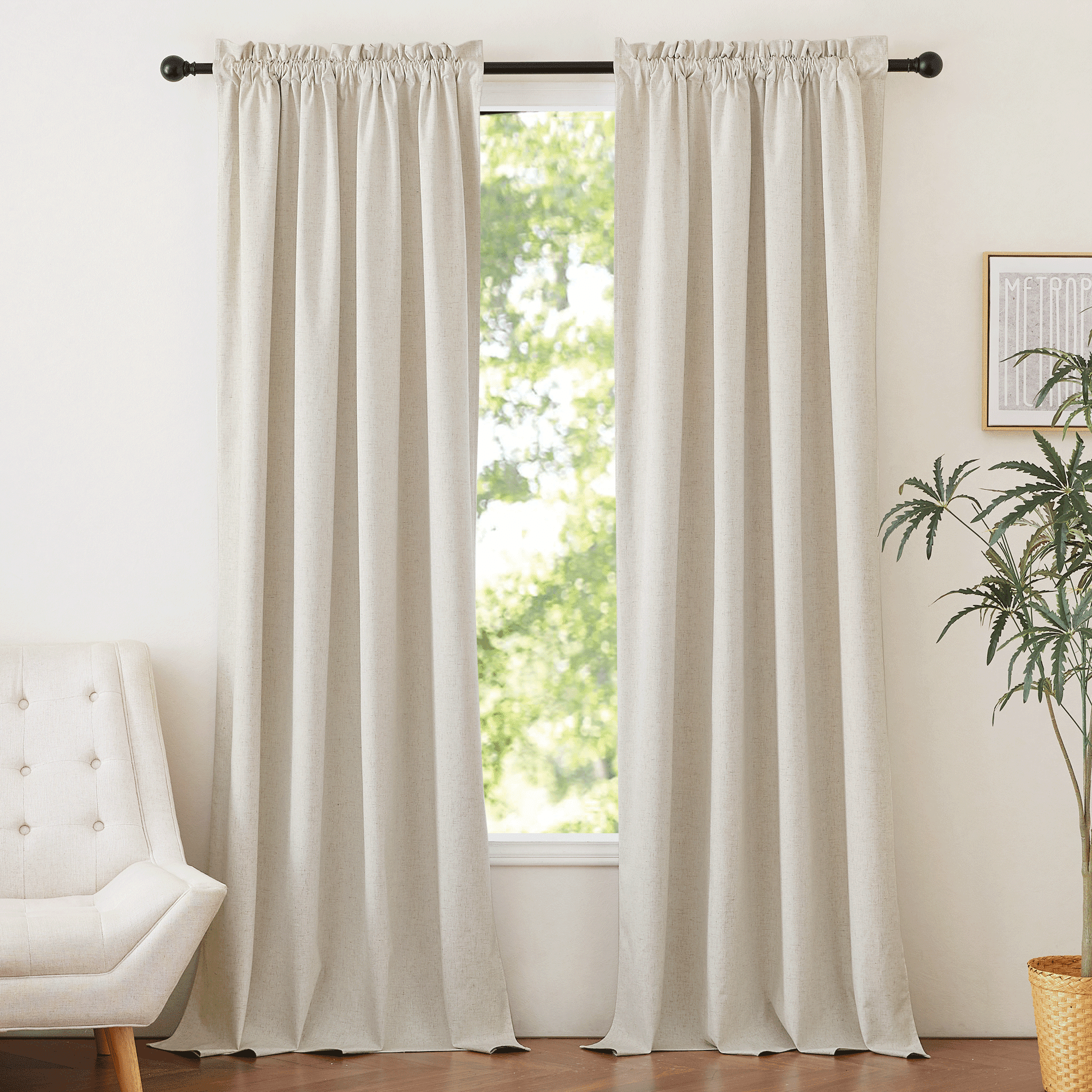 NICETOWN 100 Blackout Linen Curtains 95 inches Long, Rod Pocket Room